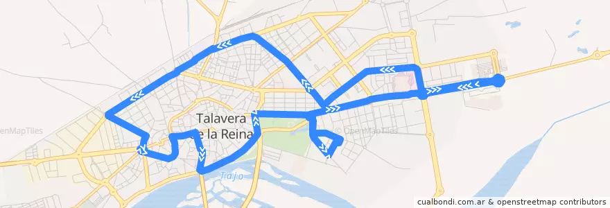 Mapa del recorrido Circular 6 (Laborables por Moreras) de la línea  en Talavera.
