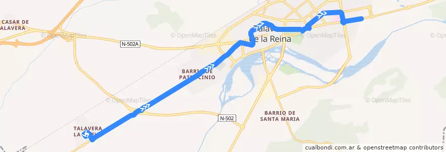 Mapa del recorrido Línea 4: Talavera La Nueva → C.C. Los Alfares (Sábados, Domingos y Festivos) de la línea  en Talavera.