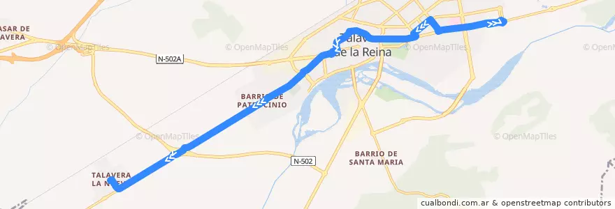 Mapa del recorrido Línea 4: C.C. Los Alfares → Talavera la Nueva (Todos los días) de la línea  en Talavera.