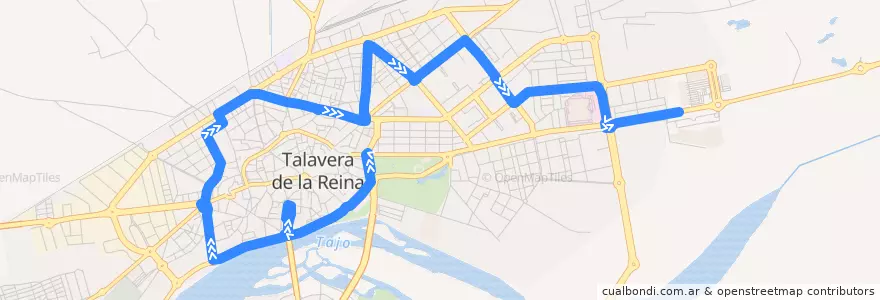 Mapa del recorrido Línea 3: Verjas del Prado → C.C. Los Alfares (Sábados, Domingos y Festivos) de la línea  en Talavera.