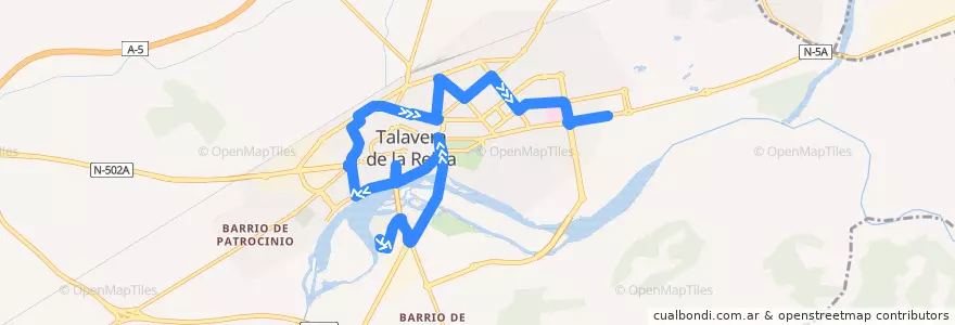 Mapa del recorrido Línea 3: Verjas del Prado → C.C. Los Alfares (Sábados y Festivos desde Paredón) de la línea  en Talavera.