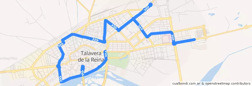 Mapa del recorrido Línea 3: Verjas del Prado → C.C. Los Alfares (Sábados, Domingos y Festivos por Residencia San Diego) de la línea  en Talavera.
