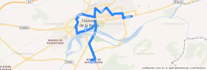 Mapa del recorrido Línea 3: Verjas del Prado → C.C. Los Alfares (Sábados, Domingos y Festivos desde Barrio Santa María) de la línea  en Talavera.