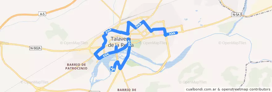 Mapa del recorrido Línea 3: Verjas del Prado → C.C. Los Alfares (Laborables desde Paredón) de la línea  en Talavera.