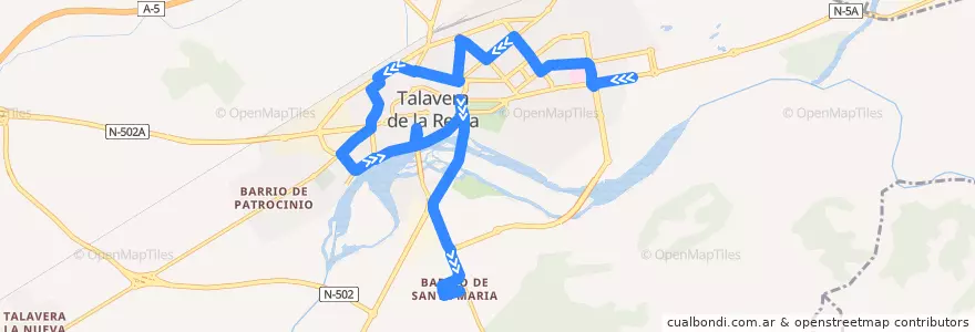 Mapa del recorrido Línea 3: Verjas del Prado → C.C. Los Alfares (Laborables desde Barrio de Santa María) de la línea  en Talavera.