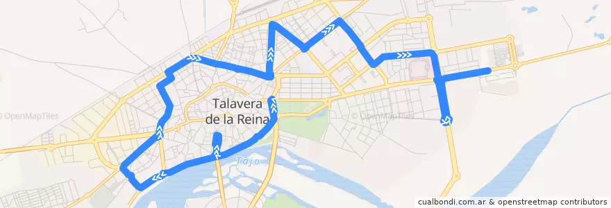 Mapa del recorrido Línea 3: Verjas del Prado → C.C. Los Alfares (Laborables por I.E.S. Padre Juan de Mariana) de la línea  en Talavera.