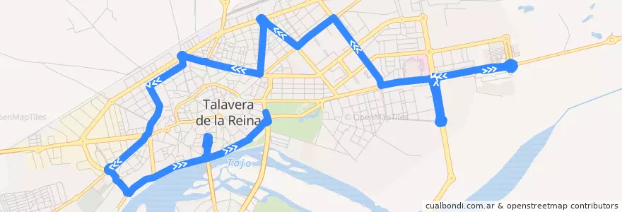 Mapa del recorrido Línea 3: C.C. Los Alfares → Verjas del Prado (Laborables por I.E.S. Padre Juan de Mariana) de la línea  en Talavera.