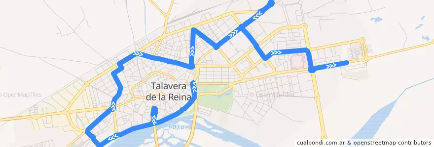 Mapa del recorrido Línea 3: Verjas del Prado → C.C. Los Alfares (Laborables por Residencia San Diego) de la línea  en Talavera.