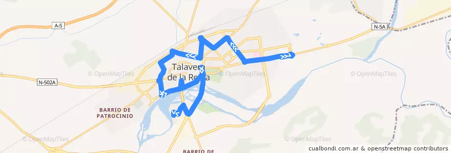 Mapa del recorrido Línea 3: C.C. Los Alfares → Verjas del Prado (Sábados y Festivos hasta Paredón) de la línea  en Talavera.