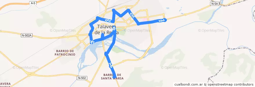 Mapa del recorrido Línea 3: C.C. Los Alfares → Verjas del Prado (Sábados, Domingos y Festivos hasta Barrio Santa María) de la línea  en Talavera.