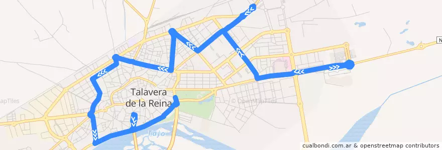 Mapa del recorrido Línea 3: C.C. Los Alfares → Verjas del Prado (Sábados, Domingos y Festivos por Residencia San Diego) de la línea  en Talavera.