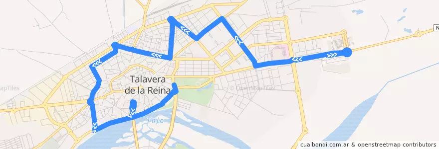 Mapa del recorrido Línea 3: C.C. Los Alfares → Verjas del Prado (Sábados, Domingos y Festivos) de la línea  en Talavera.