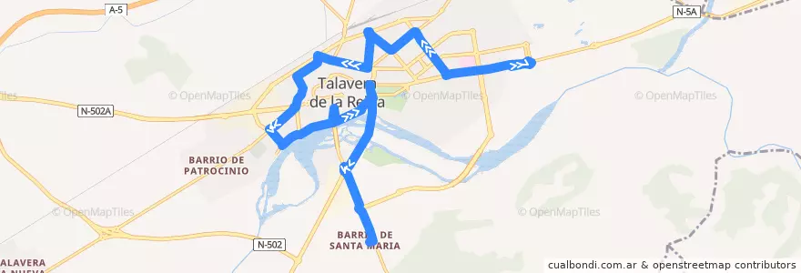 Mapa del recorrido Línea 3: C.C. Los Alfares → Verjas del Prado (Laborables hasta Barrio Santa María) de la línea  en Talavera.