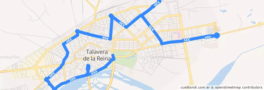 Mapa del recorrido Línea 3: C.C. Los Alfares → Verjas del Prado (Laborables por Residencia San Diego) de la línea  en Talavera.
