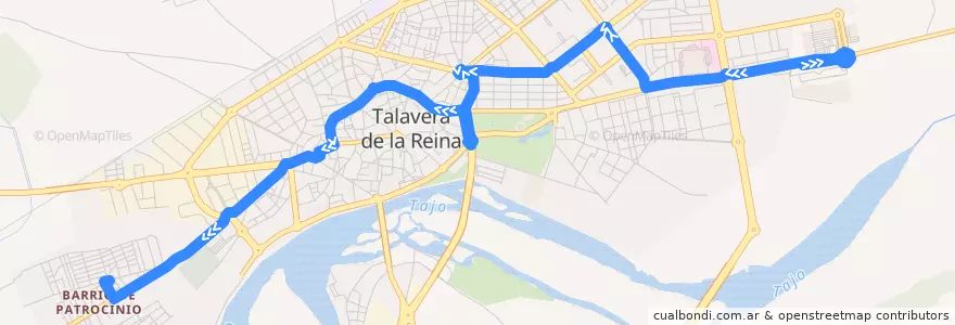 Mapa del recorrido Línea 1: C.C. Los Alfares → Patrocinio (Sábados, Domingos y Festivos) de la línea  en Talavera.