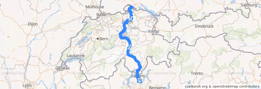 Mapa del recorrido Flixbus N507: Nizza, Flughafen Terminal 2 => Stuttgart Airport Busterminal (SAB) de la línea  en Zwitserland.