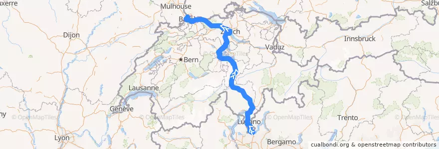 Mapa del recorrido Flixbus N401: Venedig, Tronchetto => Straßburg, Busbahnhof de la línea  en Schweiz.