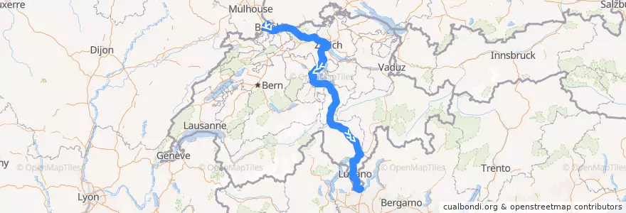 Mapa del recorrido Flixbus N401: Straßburg, Busbahnhof => Venedig, Tronchetto de la línea  en Suiza.