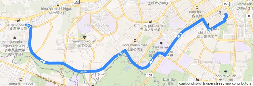 Mapa del recorrido 南62 de la línea  en Tokyo.