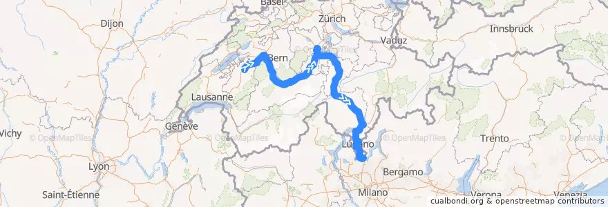 Mapa del recorrido Flixbus 437: Fribourg, BCF Arena => Mailand, Lampugnano de la línea  en Schweiz/Suisse/Svizzera/Svizra.