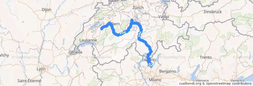 Mapa del recorrido Flixbus 437: Mailand, Lampugnano => Fribourg, BCF Arena de la línea  en Schweiz.