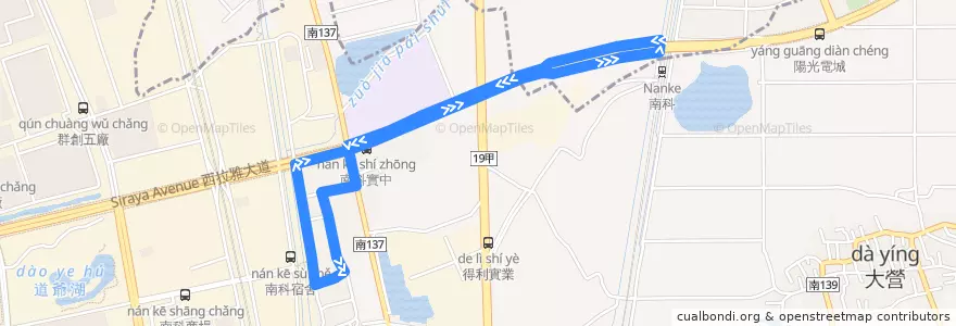 Mapa del recorrido 南科巡迴巴士假日線 de la línea  en 臺南市.
