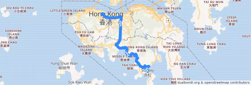 Mapa del recorrido 城巴260線 Citybus 260 (赤柱 Stanley → 中環 Central) de la línea  en Hong Kong Island.