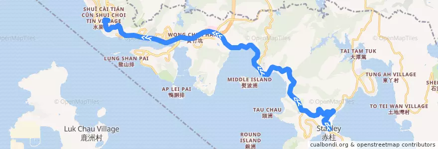 Mapa del recorrido 城巴73線 Citybus 73 (赤柱 Stanley → 華富 Wah Fu) de la línea  en 南區.