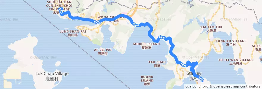 Mapa del recorrido 城巴73線 Citybus 73 (赤柱監獄 Stanley Prison → 華富 Wah Fu) de la línea  en 南區 Southern District.