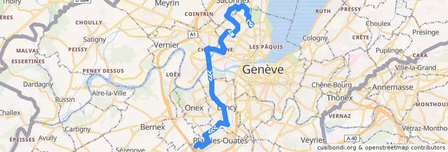 Mapa del recorrido Bus 22: Nations → ZIPLO de la línea  en Genève.