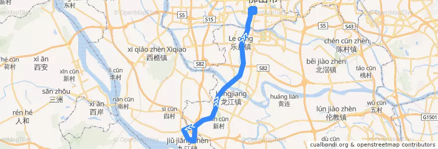 Mapa del recorrido 255A路(九江汽车客运站-地铁魁奇路站) de la línea  en 佛山市.