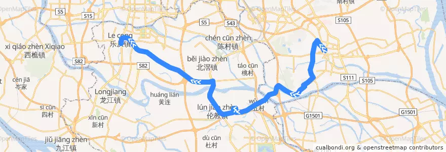 Mapa del recorrido K349路(市桥汽车站-乐从交通中心) de la línea  en Guangdong.