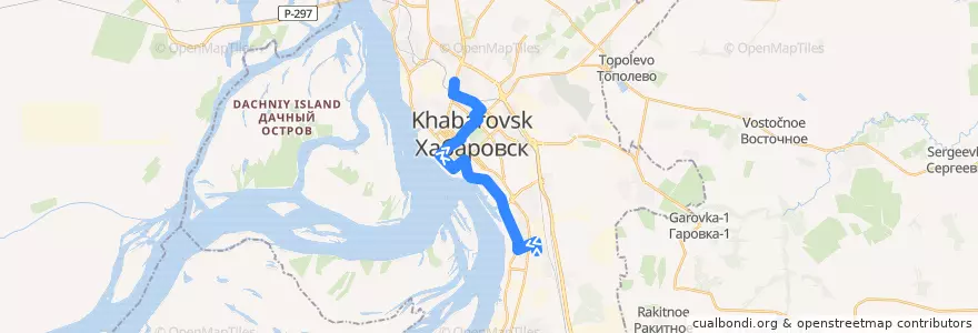 Mapa del recorrido Автобус 34: Комбинат рыбной гастрономии - Автовокзал de la línea  en Khabarovsk.