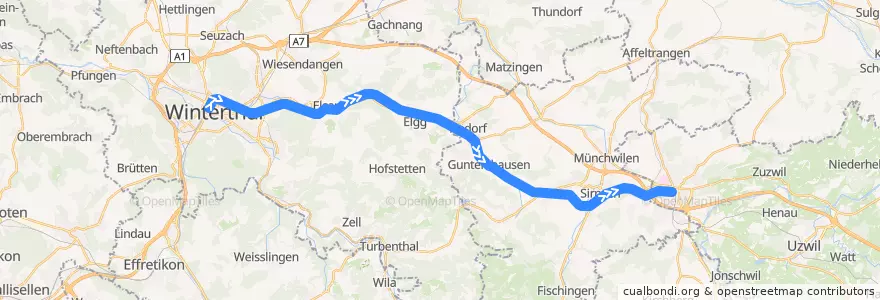Mapa del recorrido S35: Winterthur –> Wil SG de la línea  en Suíça.