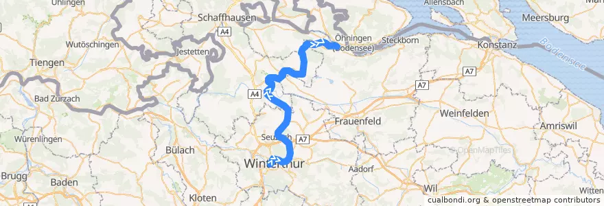 Mapa del recorrido S29: Winterthur –> Stein am Rhein de la línea  en Цюрих.