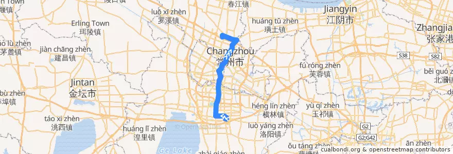 Mapa del recorrido B1 武进公交中心站-常州北站 de la línea  en Changzhou.