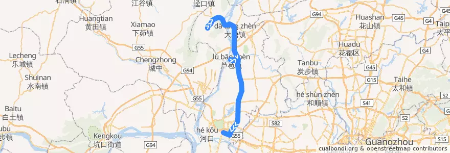 Mapa del recorrido K652路(六和公园-三水汽车站) de la línea  en 三水区 (Sanshui).