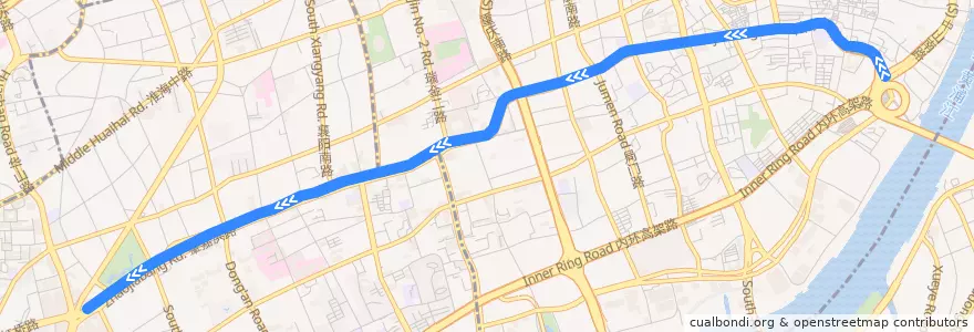 Mapa del recorrido 43路 南浦大桥-虹漕南路江安路 de la línea  en Şanghay.
