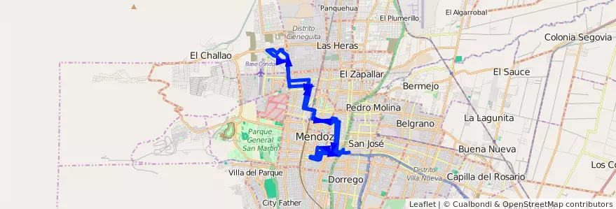 Mapa del recorrido 94 - Bº Infanta - Casa de Gob. de la línea G07 en Mendoza.