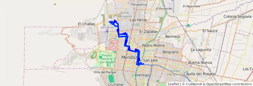 Mapa del recorrido 94 - Bº Infanta de la línea G07 en Mendoza.