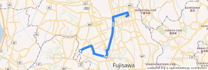 Mapa del recorrido 湘南台12系統 de la línea  en 藤沢市.