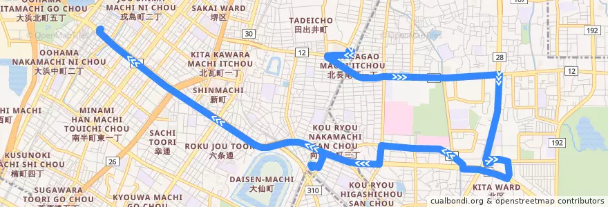 Mapa del recorrido 35: 阪和堺市駅前-堺駅南口 de la línea  en 堺市.