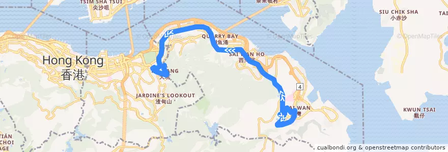 Mapa del recorrido 新巴81線 NWFB 81 (興華邨 Hing Wah Estate → 勵德邨 Lai Tak Tsuen) de la línea  en 東區 Eastern District.