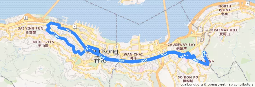 Mapa del recorrido 新巴 NWFB 26 (勵德邨 Lai Tak Tsuen ↺ 荷李活道 Hollywood Road) de la línea  en 香港島.