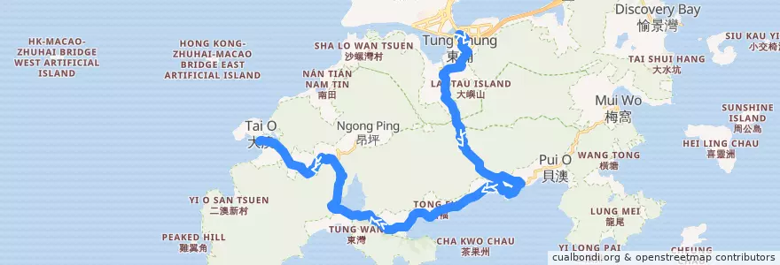 Mapa del recorrido 11 de la línea  en 離島區 Islands District.