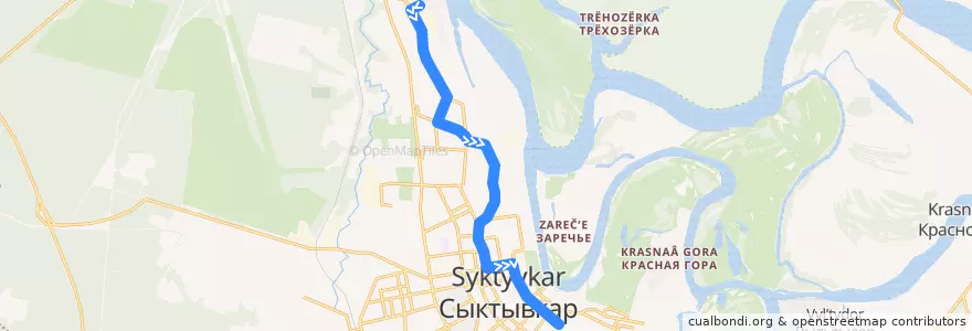 Mapa del recorrido Автобус №3: Совхоз Пригородный - Аэровокзал de la línea  en городской округ Сыктывкар.