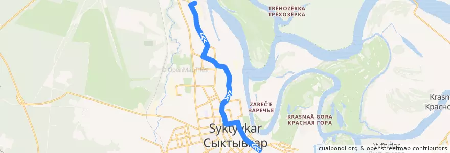 Mapa del recorrido Автобус №3: Совхоз Пригородный - Аэровокзал de la línea  en городской округ Сыктывкар.