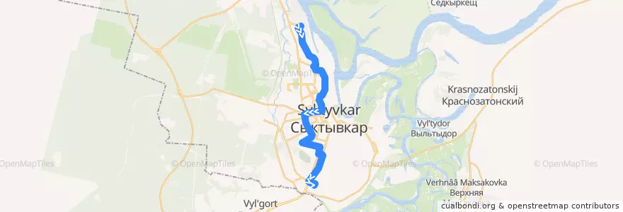 Mapa del recorrido Автобус №4: Совхоз Пригородный - Городской автовокзал de la línea  en городской округ Сыктывкар.