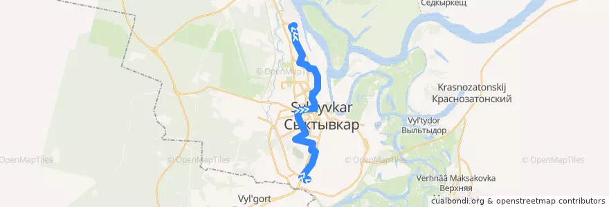 Mapa del recorrido Автобус №4: Совхоз Пригородный - Городской автовокзал de la línea  en スィクティフカル管区.