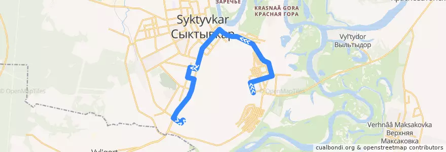 Mapa del recorrido Автобус №7: Городской автовокзал - Школа №33 de la línea  en городской округ Сыктывкар.